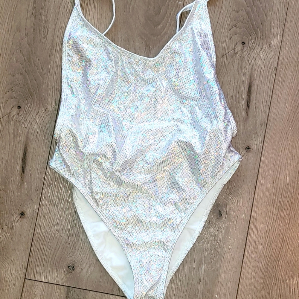Iridescent White Shimmer Bodysuit - Women's